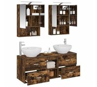 vidaXL Ensemble de mobilier de Salle de Bain 5 pcs Chêne fumé, Ensemble de Salle de Bains Moderne, Cabinet Mural, Miroir LED, Rangement, mobilier Contemporain Essentiel