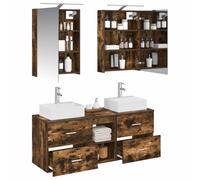 vidaXL Ensemble de mobilier de Salle de Bain 5 pcs Chêne fumé, Meuble Vasque Moderne, Meuble Mural, Miroir LED, rangements, Style Contemporain, Organisation Salle de Bain