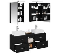 vidaXL Ensemble de mobilier de Salle de Bain 5 pcs Chêne Noir, Meuble Vasque Moderne, Meuble Mural, Miroir LED, rangements, Style Contemporain, Organisation Salle de Bain