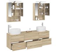 vidaXL Ensemble de mobilier de Salle de Bain 5 pcs Chêne Sonoma, Ensemble de Meubles de Salle de Bain Moderne, Armoire Miroir LED, Rangement Mural, Gain de Place