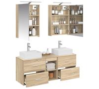 vidaXL Ensemble de mobilier de Salle de Bain 5 pcs Chêne Sonoma, Meuble Vasque Moderne, Meuble Mural, Miroir LED, rangements, Style Contemporain, Organisation Salle de Bain