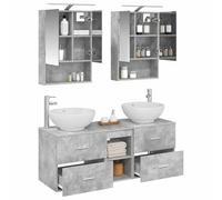 vidaXL Ensemble de mobilier de Salle de Bain 5 pcs Gris béton, Ensemble de Salle de Bains Moderne, Cabinet Mural, Miroir LED, Rangement, mobilier Contemporain Essentiel