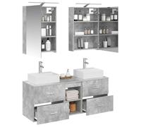 vidaXL Ensemble de mobilier de Salle de Bain 5 pcs Gris béton, Meuble Vasque Moderne, Meuble Mural, Miroir LED, rangements, Style Contemporain, Organisation Salle de Bain