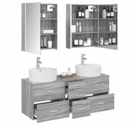 vidaXL Ensemble de mobilier de Salle de Bain 5 pcs Sonoma Gris, Ensemble de Meubles de Salle de Bain Moderne, Miroir LED, Rangement Ample, Style, Fonctionnel, Gain de Place