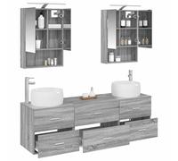 vidaXL Ensemble de mobilier de Salle de Bain 5 pcs Sonoma Gris, Ensemble de Meubles de Salle de Bain Moderne, Armoire Miroir LED, Rangement Mural, Gain de Place