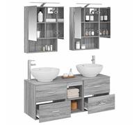 vidaXL Ensemble de mobilier de Salle de Bain 5 pcs Sonoma Gris, Ensemble de Salle de Bains Moderne, Cabinet Mural, Miroir LED, Rangement, mobilier Contemporain Essentiel