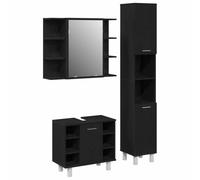 vidaXL Ensemble de mobilier de Salle de Bain avec étagère 3 pcs Noir, Ensemble de Meubles de Salle de Bain Moderne, Rangement rectangulaire, déco Bois, Gain de Place pour Un Espace Bien organisé