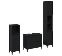 vidaXL Ensemble de mobilier de Salle de Bain avec tiroir 3 pcs Noir, Ensemble de Rangement Moderne pour Salle de Bain, Meubles élégants et Pratiques pour Gagner de l’Espace.