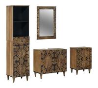 vidaXL Ensemble de mobilier de Salle de Bain avec tiroir 4 pcs Marron, Salle de Bain, Accessoires Modernes, Design Pratique, Rangement stylé, Look Contemporain, Gain de Place