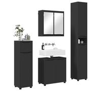 vidaXL Ensemble de mobilier de Salle de Bain avec tiroir 4 pcs Noir, Ensemble de Salle de Bain Moderne, Rangement Spacieux, Design Rectangulaire, Miroir Élégant, Organisateurs Compacts