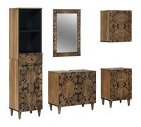 vidaXL Ensemble de mobilier de Salle de Bain avec tiroir 5 pcs Marron, Ensemble Moderne pour Salle de Bain, armoires murales en Bois de Mangue, déco élégante et Minimaliste