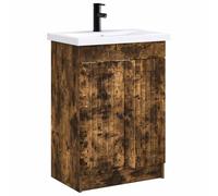 vidaXL Ensemble de mobilier de Salle de Bain Chêne fumé, Ensemble de Meubles de Salle de Bain Moderne, unité de Rangement stylée, lavabo avec Armoire et étagère