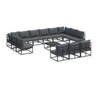 vidaXL Ensemble de mobilier d'extérieur modulable avec Table, Cadre en alu Noir, Coussins Gris, résistant aux intempéries. Ça Comprend 2 sièges d'angle, 11 éléments centraux et 1 Jardinier. Montage f
