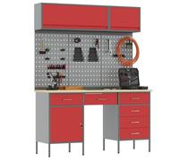 Kit de meuble de bureau avec panneau perforé de 8 pièces vidaXL Rouge MDF et métal