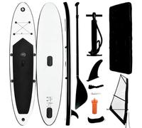 vidaXL Ensemble de Planche Sup Gonflable avec Voile Planche à Rame Surf Pagaie Increvable et Résistant aux UV Hommes Extérieur Noir et Blanc