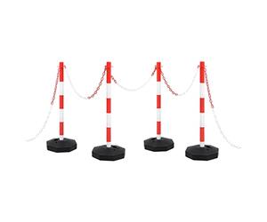 vidaXL Ensemble de Poteaux à Chaîne avec Chaîne en Plastique Panneaux de Sécurité Signalisation Avertissement Circulation Parking Entrepôt 10 m