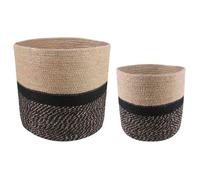 Vidaxl Ensemble De Pots À Plantes 2 Pcs Naturel Et Noir Ø 28 X 28 Cm