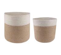 Vidaxl Ensemble De Pots À Plantes 2 Pcs Naturel Et Blanc Ø 28 X 28 Cm