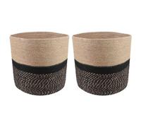 Vidaxl Ensemble De Pots À Plantes 2 Pcs Naturel Et Noir Ø 28 X 28 Cm