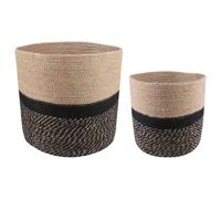 Vidaxl Ensemble De Pots À Plantes 2 Pcs Naturel Et Noir Ø 28 X 28 Cm
