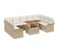 vidaXL Ensemble de repas de jardin 10 pièces avec coussins Beige Rotin Acacia