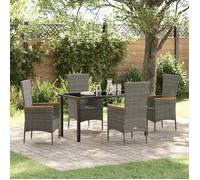 vidaXL Ensemble de repas de jardin 5 pièces avec coussins gris en poly rotin, idéal pour ta terrasse, ton salon extérieur 3379431