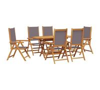 vidaXL Ensemble de Repas de Jardin 7 pièces en Bois d'acacia Anthracite pour extérieur | Chaises Pliantes avec mécanisme inclinable 6 Places pour patios et Jardins