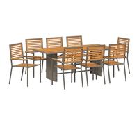 Vidaxl Ensemble De Repas De Jardin 9 Pièces Grey Poly Rattan Acacia, Chaises De Jardin Empilables Vidaxl Avec Coussins 2 Pcs Grey Poly Rattan