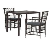vidaXL Ensemble de Repas extérieur 3 pc Noir polyrotin