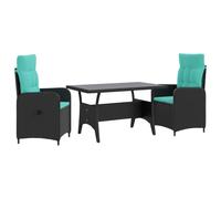 vidaXL Ensemble de Repas extérieur 3 pcs Noir et Turquoise polyrotin, Ensemble de dîner Moderne pour l'extérieur, mobilier Patio résistant, sièges Ajustables, Collection d'été