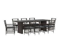 vidaXL Ensemble de Repas extérieur 9 pc Noir polyrotin