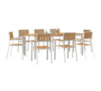 vidaXL Ensemble de Repas extérieur 9 pcs Marron Bois de Teck Massif, Jardin et terrasse, Ensemble Moderne de Salle à Manger extérieur, Meubles résistants, Espace al Fresco élégant