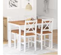 vidaXL Ensemble de salle à manger 5 pièces – Table en bois, 4 chaises – Marron et blanc