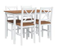 vidaXL Ensemble de salle à manger 5 pièces – Table en bois, 4 chaises – Marron et blanc