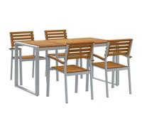 vidaXL Ensemble de salle à manger 5 pièces de jardin | Table rectangulaire gris clair et marron avec 4 chaises en aluminium et bois d'acacia, parfait pour l'extérieur, mobilier moderne résistant aux i