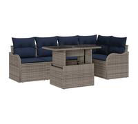 vidaXL Ensemble de Salle à Manger 6 pc Gris Poly rotin | Fabriqué en rotin solide qui ne s'efface pas sous le soleil, Design ergonomique avec des coussins doux en bleu marine,
