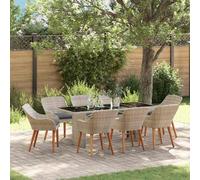 vidaXL Ensemble de Table de Jardin 9 pièces en Rattan Gris Clair, Acier et Verre, Dimensions 190 x 80 x 74 cm, avec Housse imperméable. Design Moderne, Super résistant pour l'extérieur, Facile à asse