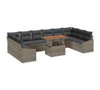 Vidaxl Ensemble De Salle À Manger De Jardin 11 Pièces Avec Coussins Gris Poly Rattan Acacia