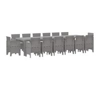 vidaXL Ensemble de salle à manger de jardin 15 pièces en poly rotin gris clair | Table rectangulaire qui peut accueillir 14 personnes. Design moderne, durable et résistant aux UV. Parfait pour le pati