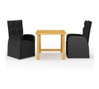 Ensemble de Salle à Manger de Jardin 3 pcs Noir Mobilier à Dîner Patio vidaXL