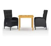Ensemble de Salle à Manger de Jardin 3 pcs Table et Chaises de Repas de Patio Mobilier de Terrasse Mobilier à Dîner d'Extérieur Noir