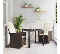 Vidaxl Ensemble De Salle À Manger De Jardin 3 Pièces Avec Coussin Marron Poly Rattan