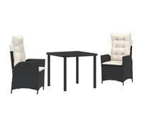 vidaXL Ensemble de Salle à Manger de Jardin 3 pièces avec Coussins en Rattan Poly Noir