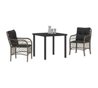 Vidaxl Ensemble De Salle À Manger De Jardin 3 Pièces Avec Coussins Gris Rattan Poly