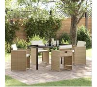 vidaXL Ensemble de salle à manger de jardin 5 pièces avec coussins beiges en poly rotin, table et chaises pour l'extérieur 3380702