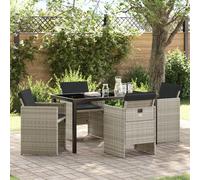 Vidaxl Ensemble De Salle À Manger De Jardin 5 Pièces Avec Coussins En Rotin Synthétique Gris Clair, Table De Jardin Vidaxl Noire 140x80x73 Cm En Verre Trempé