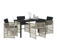 vidaXL Ensemble de salle à manger de jardin 5 pièces avec coussins gris clair, chaises en poly rattan modernes, parfait pour ton patio ou balcon. Mobilier durable et confortable, avec un design sympa.
