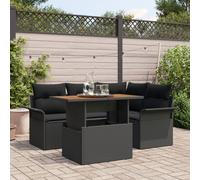 Vidaxl Ensemble De Salle À Manger De Jardin 5 Pièces Avec Coussins Noir Poly Rotin Acacia