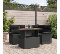 vidaXL Ensemble de salle à manger de jardin 5 pièces avec coussins noir poly rotin acacia 3349330