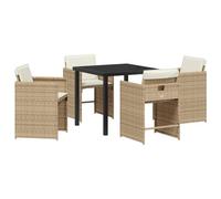 vidaXL Ensemble de Salle à Manger de Jardin 5 pièces avec des Coussins Beige et Noir en Poly rotin. Parfait pour l'extérieur, il inclut Une Table et 4 chaises. C'est Un mobilier Amovible idéal pour l